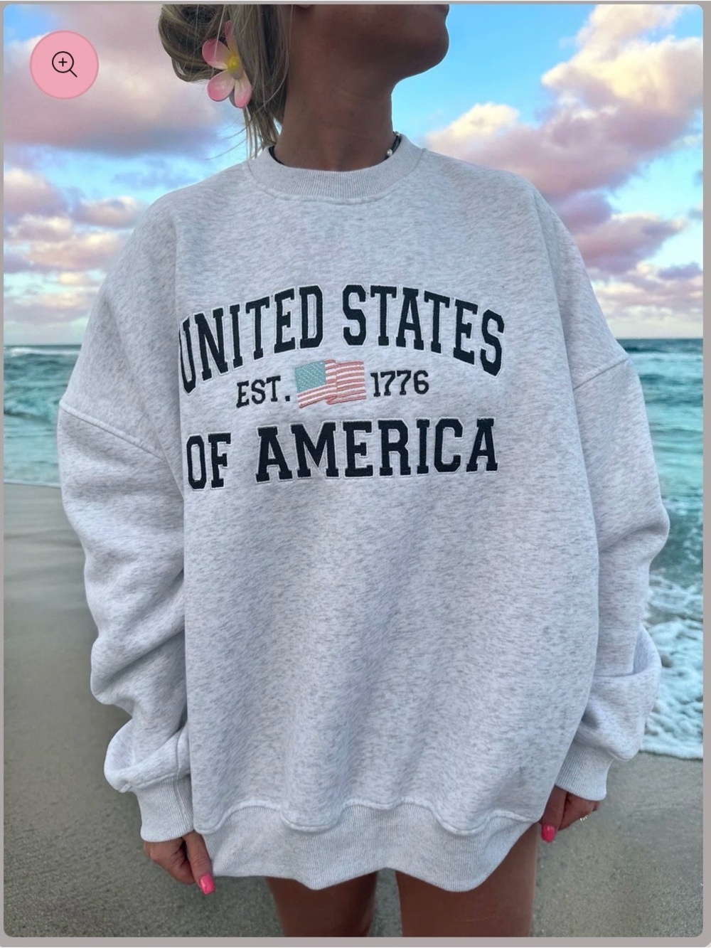 Sunkissed Coconut Pearl Grey United States Of America Embroider Sweatshirt - Picture 2 of 4